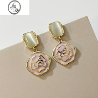 JiMi猫眼耳夹粉色玫瑰花蚊香盘耳夹无耳洞耳饰女耳坠气质高级感不痛款