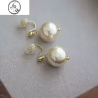 JiMi耳夹女无耳洞气质棉花珍珠耳环高级感蚊香盘耳饰简约大气耳坠耳钉