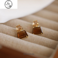 JiMi咖色锆石冰糖蚊香盘耳夹无耳洞女无痛耳饰通勤夹款耳钉夹春夏新款