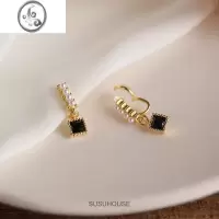 JiMi墨绿色无痛硅胶耳夹高级感耳钉耳环复古珍珠耳饰小巧简约通勤黑色