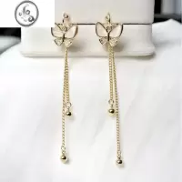 JiMi贝母蝴蝶高级无耳洞女金色耳环耳饰蝴蝶结长款流苏无痛蚊香盘耳夹