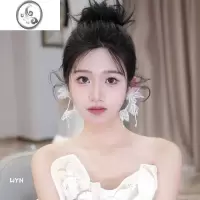 JiMi2023新款新娘结婚婚纱耳环大气水晶新娘耳夹婚纱礼服高级耳饰