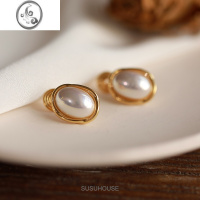 JiMi法式珍珠蚊香盘耳夹无耳洞女简约气质耳钉无痛耳饰复古耳环高级感
