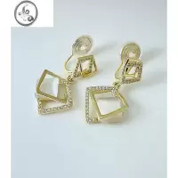 JiMi极简风轻奢高级感几何错落棱形猫眼石耳夹女无耳洞蚊香盘无痛耳环