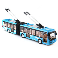 嘉业公交车大巴士合金车模型校车旅游巴士 公共汽车声光回力车儿童玩具 双节公交蓝色