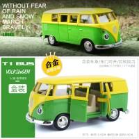 一汽大众复古甲壳虫汽车模型摆件仿真合金玩具车儿童男孩汽车装饰 T1巴士1950款黄绿[盒装]