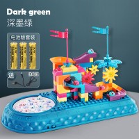 儿童钓鱼玩具积木套装小孩宝宝2-3-4岁5男孩女孩06电动磁性鱼 捕鱼大城堡-深墨绿[72积木+21鱼+4鱼竿]电池版