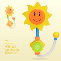 儿童洗澡玩具小鹿捞鱼宝宝软胶捏捏叫戏水套装浴缸喷水玩水女孩男 手动按压-向日葵花洒[随机颜色1款]