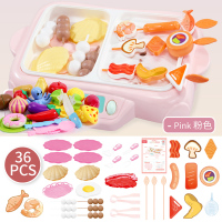 儿童仿真厨房蒸汽喷雾小火锅烧烤炉套装过家家玩具女孩男孩幼儿园 粉色火锅烧烤炉+切切20件套(送电池+螺丝刀)