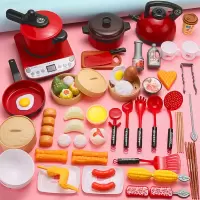 儿童过家家厨房玩具小女孩仿真炒菜男孩做饭套装厨具全套大号宝宝 29件套-红色(8键电磁炉)+29早点