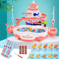儿童钓鱼玩具套装磁性力铁小猫电动四2三岁小孩智力宝宝男孩女孩 桃红色[电池版]磁悬浮钓鱼台共20鱼+4鱼竿2网