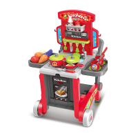 儿童过家家厨房玩具做饭仿真过家家玩具宝宝厨具套装男女孩旅行箱 厨房推车台(一箱3用)大红色