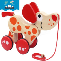 婴幼儿童拖拉学步玩具 1-2-3岁早教男女宝宝手拉绳拉线木制推拉车 学步小狗拖拉