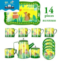 小猪仿真茶壶茶杯茶具儿童kitty女孩厨房过家家玩具套装 高壶英伦茶具(绿)