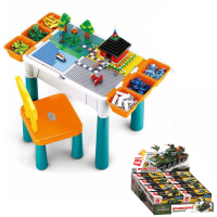 多功能积木桌玩具两用宝宝儿童学习桌子 收纳拼装玩具游戏桌 1积木桌+1椅+166块+坦克