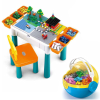 多功能积木桌玩具两用宝宝儿童学习桌子 收纳拼装玩具游戏桌 1积木桌+1椅+887块积木