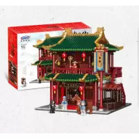 星堡街景系列戏院茶楼酒馆中华街小颗粒积木玩具中秋 XB01022万福客栈