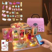 儿童娃娃屋城堡过家家小伶玩具女孩生日女童宝宝公主房子套装 遥控灯光手提包1娃1衣服(双关注送串珠戒指)