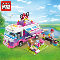 启蒙积木拼装玩具女孩公主城堡拼插房子别墅马车拼图智力10岁 踏青旅行车[319片2人]