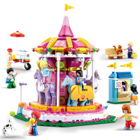 兼容乐高积木女孩小鲁班冰雪公主城堡拼装儿童玩具3-6岁10岁 粉红色旋转木马
