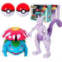 [正版]庄臣精灵宝可梦比卡丘宠物小精灵喷火龙超梦皮卡丘男孩女孩神奇宝贝精灵球全套变形玩具 超梦+妙蛙花+2精灵球