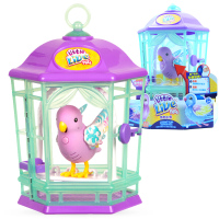 灵动创想我的小宠发光唱歌录音小鸟电子宠物玩具惊喜孵化小鸡小海龟 发光唱歌逗趣鸟笼套装-粉色28547