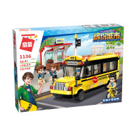 启蒙兼容乐高男孩拼装积木玩具缤纷城市街景系列城市观光的士1134 启迪小学校巴1136