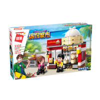 启蒙兼容乐高男孩拼装积木玩具缤纷城市街景系列城市观光的士1134 悦早包子店1132