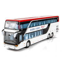 公交车玩具双层巴士模型仿真儿童小汽车公共汽车合金大巴车玩具 长途豪华巴士-白盒装
