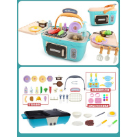 变色出水 儿童烧烤玩具仿真烤串架套装烧烤炉过家家女孩野餐厨房 蓝烧烤箱+火锅