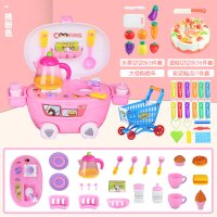 厨房玩具男孩宝宝煮饭做饭小孩过家家仿真厨具儿童女套装女孩4 粉厨房+切切乐9件套+购物车+切切乐蛋糕+彩泥蛋糕机套装+1