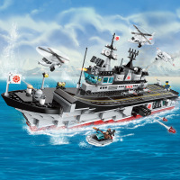 启蒙积木1723玩具男孩子军事阵地拼装航空母舰模型赤蛇号护卫航母
