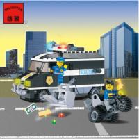 启蒙积木警察系列儿童玩具警车模型拼装积木运钞车模型