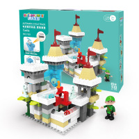 小猪逃跑计划滚珠轨道积木城堡多功能拼装早教儿童积木桌玩具 冒险城堡-电动大颗粒