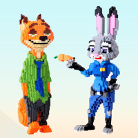 小颗粒拼装钻石立体微型积木兼容乐高成年拼图玩具狐狸兔子 HC9011-12狐狸兔子一对