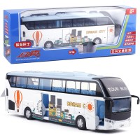 彩珀儿童玩具车礼品真人发声旅游巴士大巴公交车声光回力汽车模型 白色盒装