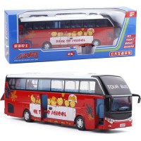 彩珀儿童玩具车礼品真人发声旅游巴士大巴公交车声光回力汽车模型 红色盒装