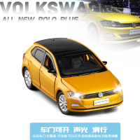 JK 1/32 大众POLO六开避震转向合金车模声光仿真汽车模型玩具轿车 金色