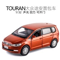 JK1/32 大众途安L面包车MPV六开声光金属汽车模型男孩玩具车 桔色