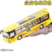嘉业加长双节巴士公交车无轨电车公共汽车小汽车模型两节玩具车 单节公交电车黄色