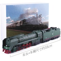 新款玥乐和谐号高铁合金火车头动车地铁磁力声兴号汽车玩具 绿色蒸汽火车+车厢