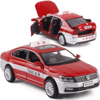 玥乐6开金属仿真1:32出租车的士小汽车模型玩具声光回力 红色盒装