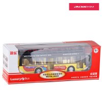 观光语音巴士公交车敞篷双层大巴客车合金车模回力声光儿童玩具车 黄色