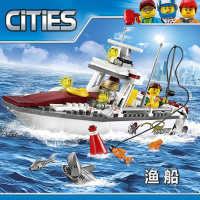 城市警系列全地形车赛车队越野车兼容乐高男孩拼装积木玩具60148 渔船