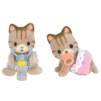 [动漫城]森贝儿家族 森贝尔森林动物家族 女孩过家家 情景玩具 公仔家族系列 三纹猫双胞胎5188