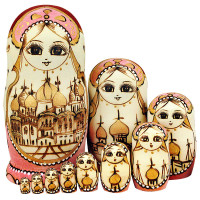 六一儿童节男孩女孩送俄罗斯套娃十层手绘手工工艺品摆件椴木材质送儿童创意玩具套装女友生日送孩子