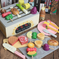 木质仿真烧烤组套装宝宝过家家儿童厨房玩具BBQ水果切切生日
