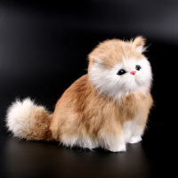 甄萌 仿真动物模型小猫咪儿童动物毛绒玩具会叫的猫玩偶仿真猫咪公仔 真毛棕黄+铃铛