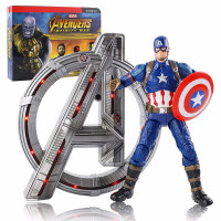 中动漫威复仇者联盟钢铁侠模型蜘蛛侠玩具反浩克装甲美国队长大号人偶发光关节可动摆件 发光A字托盘+美国队长