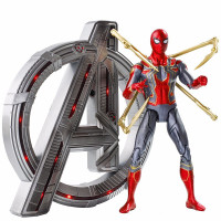 中动漫威复仇者联盟钢铁侠模型蜘蛛侠玩具反浩克装甲美国队长大号人偶发光关节可动摆件 发光A字托盘+蜘蛛侠